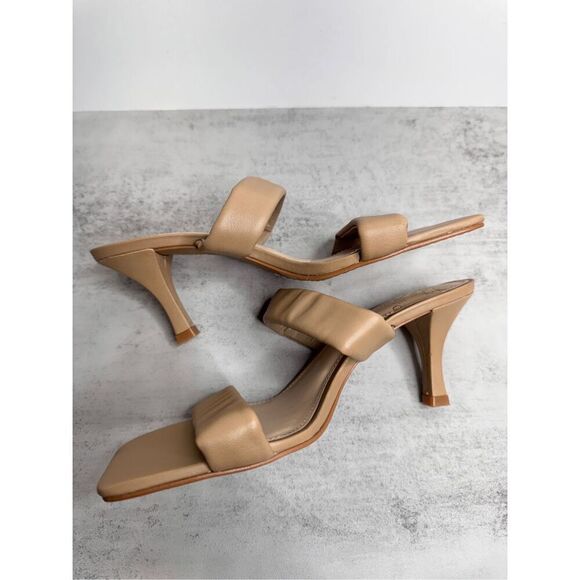 Vince Camuto Sandals Size 6 Brown Leather Double Strap Slide on Heels - Picture 7 of 9